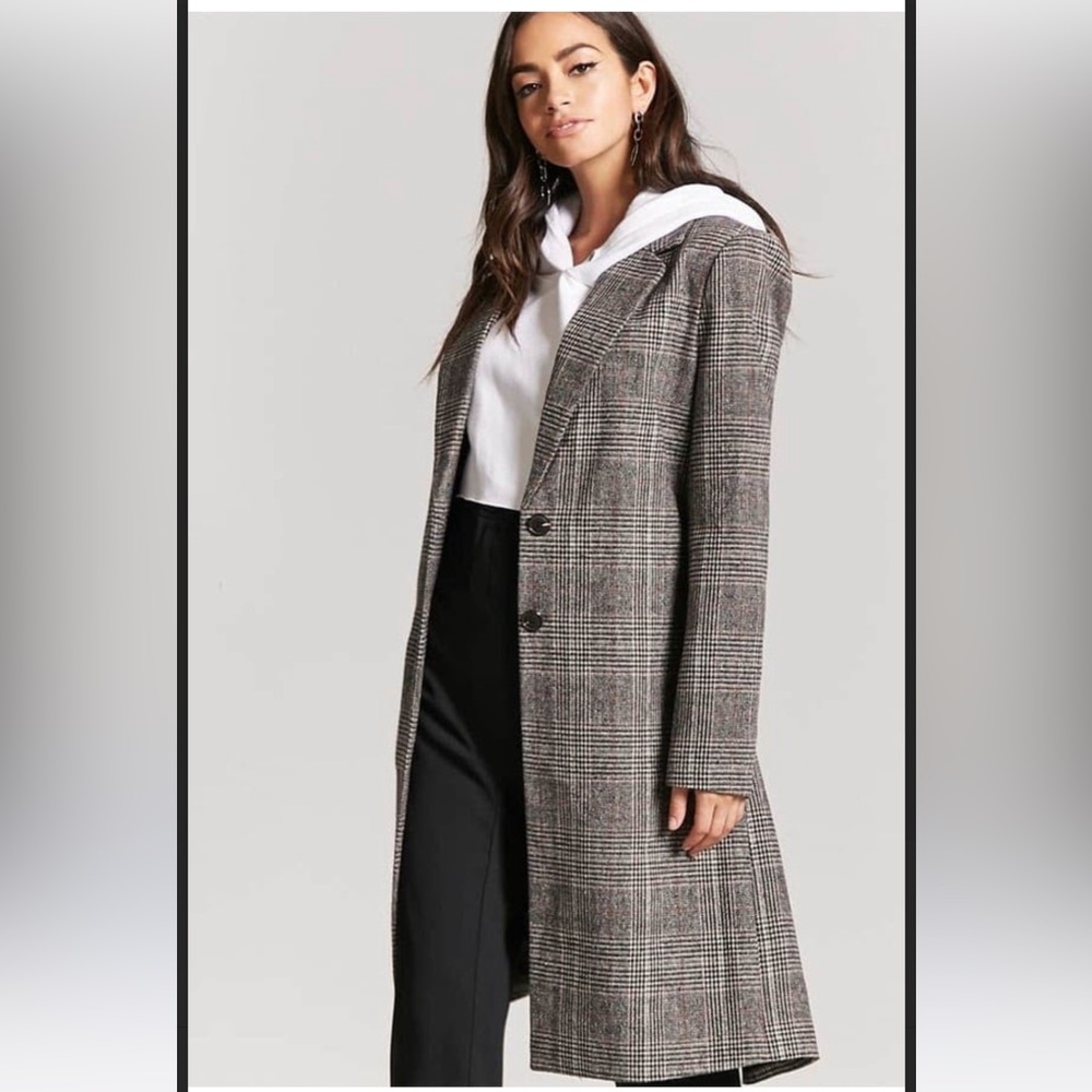 Forever 21 NWOT Plaid Double Breasted Wool-blend Long Coat size M